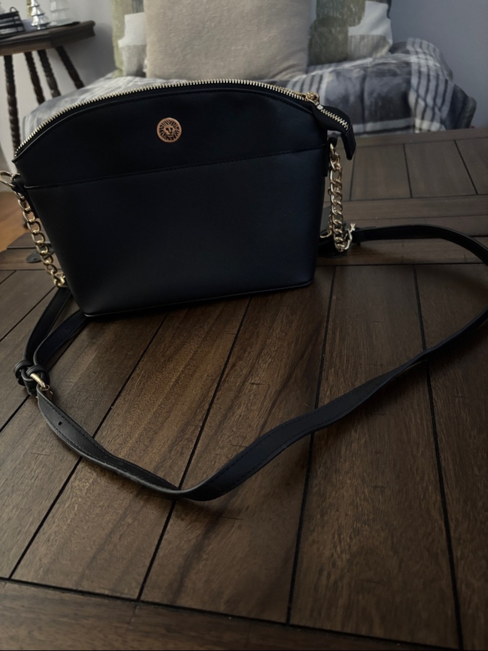 Anne Klein Black Crossbody Bag with Gold Chain